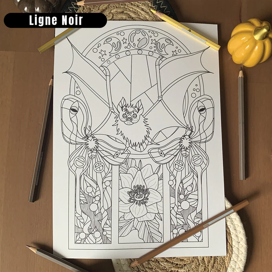 Nuit en vitrail, lineart inspiré des fenêtres gothiques